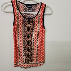 Fortune + Ivy Boho Tribal Tank Top Orange Brown Geometric Print Sleeveless SZ S
